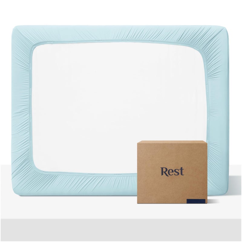 Rest REST Evercool+ Fitted Sheet  Full Size  Light Blue  15"" Deep (up to 18)  Breathable Bedding for Hot Sleeper and Night Sweats  Bed Sheet with Ionic+ Self-Cleaning Silver Yarn for Sensitive Skin  - Image 1