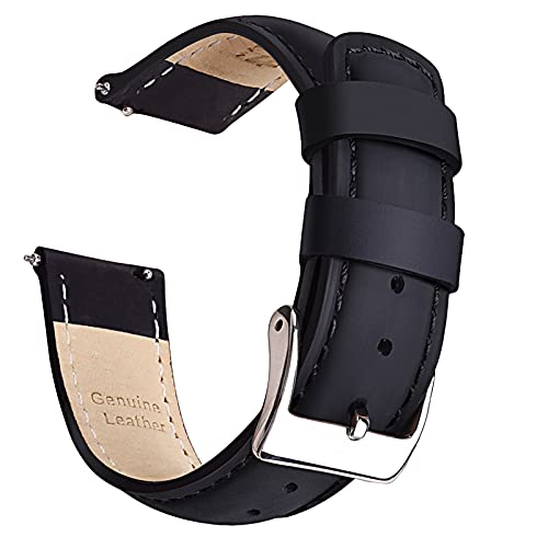 Ritche Genuine Classic Vintage Quick Release Black Leather Watch Band 18mm Top Grain Leather Watch Strap, White Elephant Gifts, Stocking Stuffers for Men, Father's Day gifts - Image 1