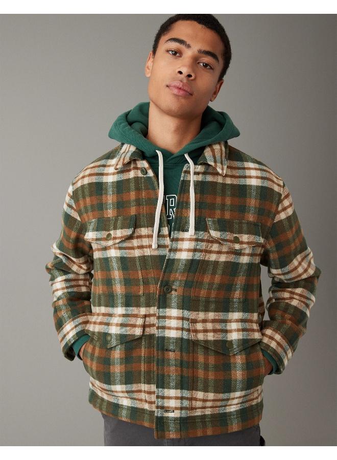 American Eagle Plaid Button Up Color Block Jacket  - Image 1