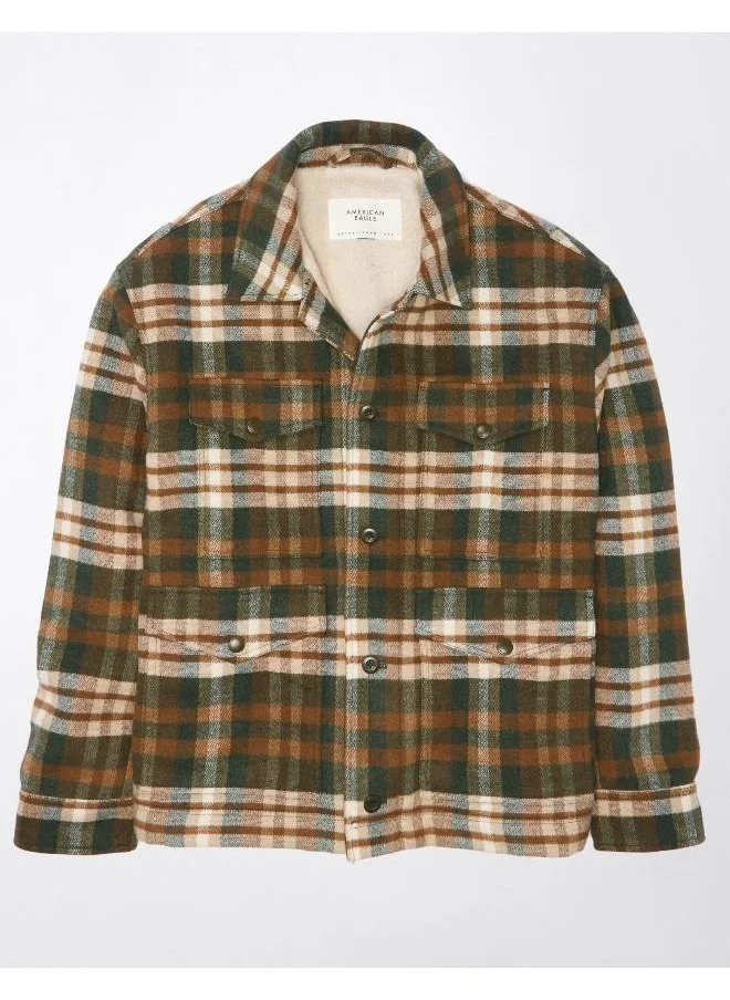 امريكان ايجل Plaid Button Up Color Block Jacket