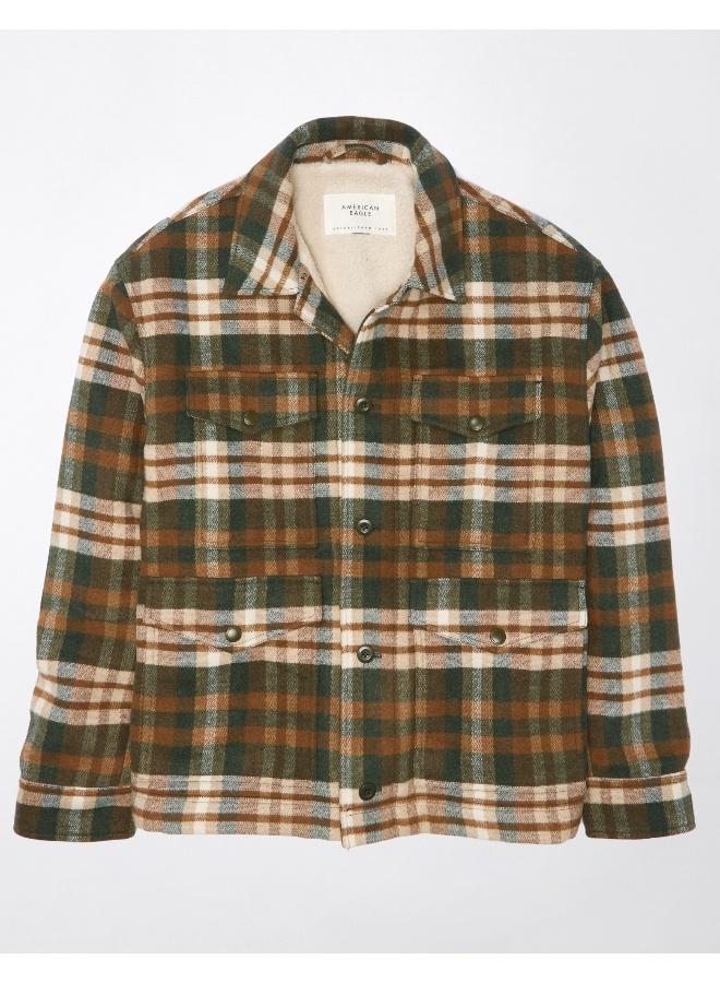 American Eagle Plaid Button Up Color Block Jacket  - Image 3