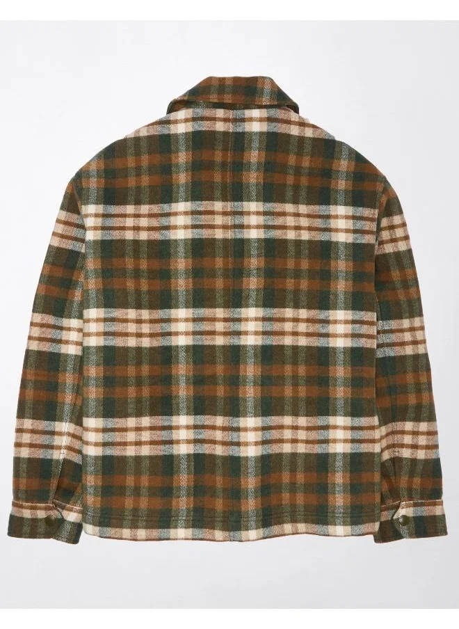 امريكان ايجل Plaid Button Up Color Block Jacket