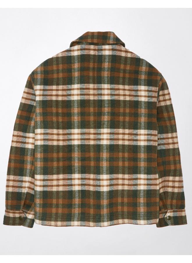 American Eagle Plaid Button Up Color Block Jacket  - Image 4