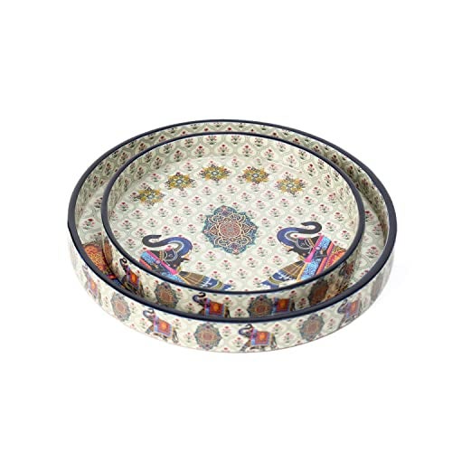 DULI Set of 2 MDF Wood Trays Enamel Coated| Round Trays Set of 2 | Serving Trays | Wooden Tray | Kitchen&Dining Decorative | Resin Tray | Handmade | 7x7 & 9x9 inches (Setof2RoundSmall: 2Elephant) - Image 3