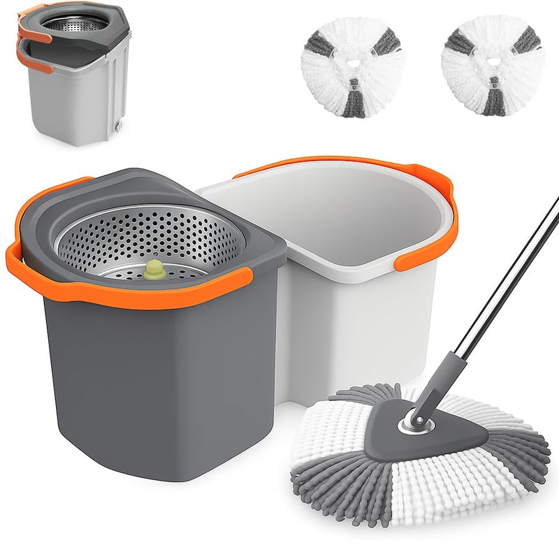 EXVITO 360 Degree Rotation Mop Set with Bucket, Floor Mop Complete Set with Adjustable Stainless Steel Handle & Foot Pedal, Foldable Cleaning Bucket with Wring Function - Simple - Image 1