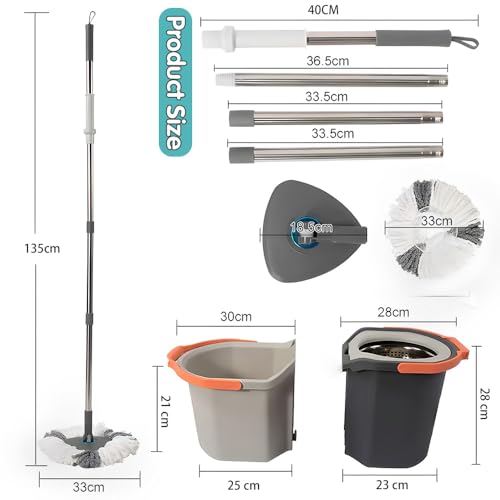 EXVITO 360 Degree Rotation Mop Set with Bucket, Floor Mop Complete Set with Adjustable Stainless Steel Handle & Foot Pedal, Foldable Cleaning Bucket with Wring Function - Simple - Image 2