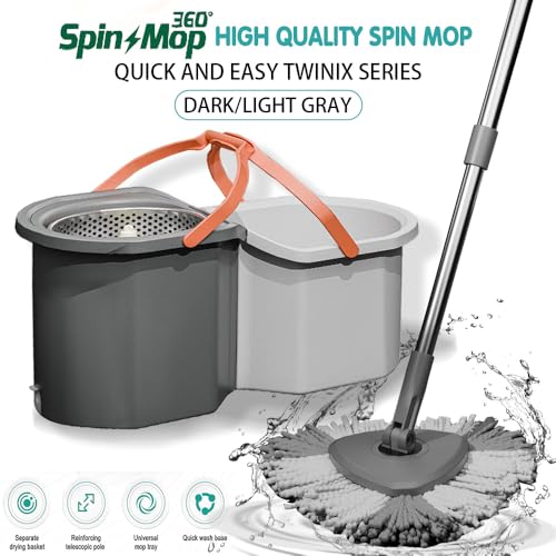 EXVITO 360 Degree Rotation Mop Set with Bucket, Floor Mop Complete Set with Adjustable Stainless Steel Handle & Foot Pedal, Foldable Cleaning Bucket with Wring Function - Simple - Image 3