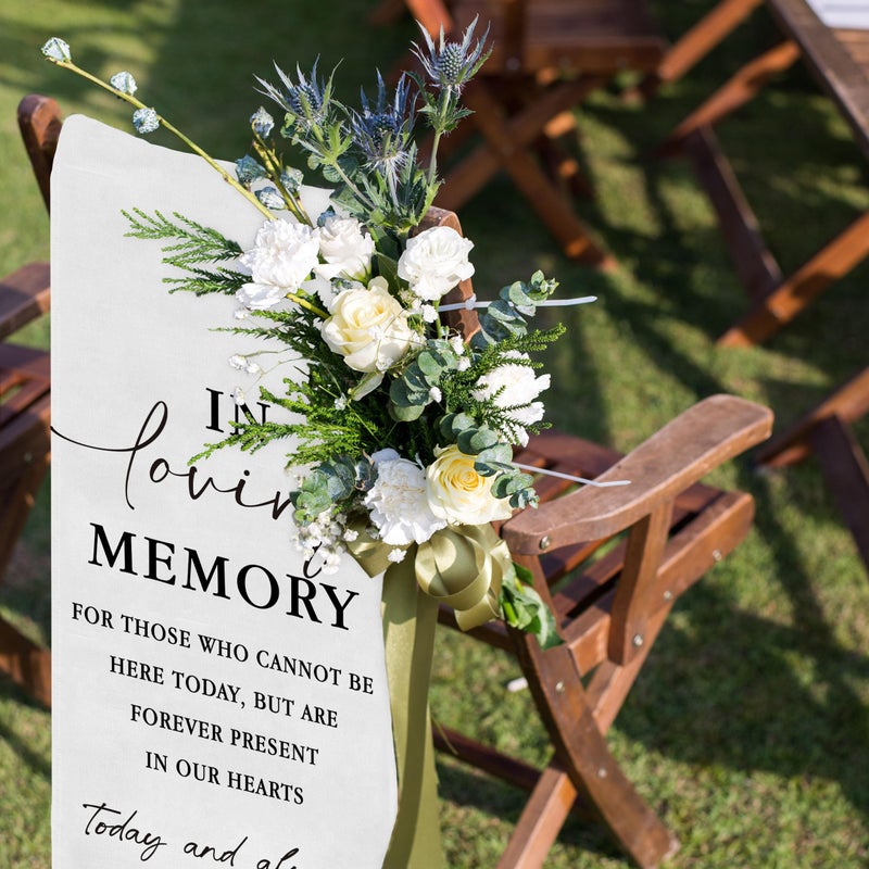 SIXEIGHT Reserved Memorial Wedding Chair Sign, In Loving Memory Linen Wedding Sign for Chair, Save a Seat for Someone In Heaven, Reserved Seating Decoration for Weddings Parties, 50 x 15 Inch-A13 - Image 4
