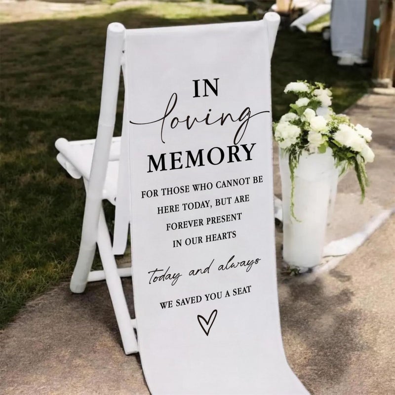SIXEIGHT Reserved Memorial Wedding Chair Sign, In Loving Memory Linen Wedding Sign for Chair, Save a Seat for Someone In Heaven, Reserved Seating Decoration for Weddings Parties, 50 x 15 Inch-A13 - Image 5