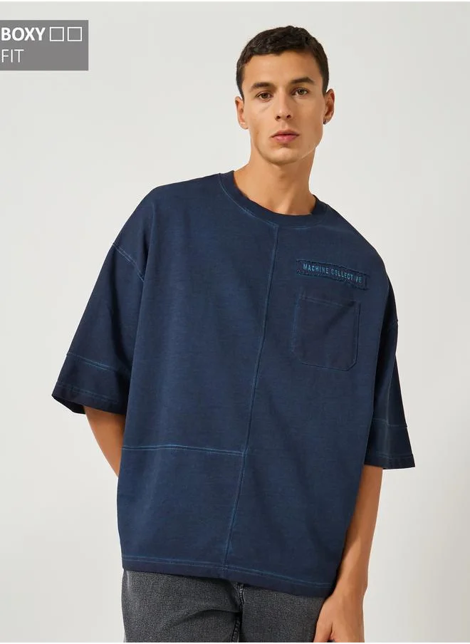 Styli Styli Slogan Print Patch Detail Panelled Streetwear Boxy T-Shirt