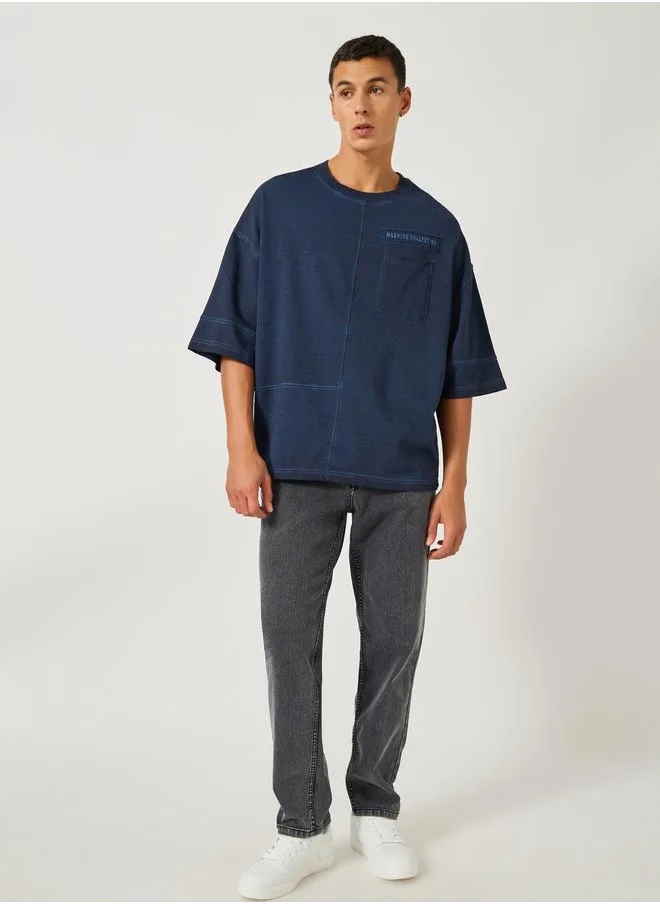 Styli Styli Slogan Print Patch Detail Panelled Streetwear Boxy T-Shirt