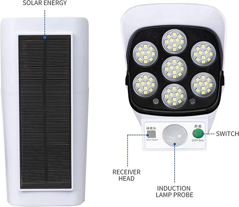 Spaceshoop Solar Waterproof Wireless Flood Light With Remote Control Security Simulation Dummy Camera Wall Lamp - Image 3