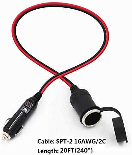 SPARKING 20FT Cigarette Lighter Extension Cord 20FT - Male Plug to Female Socket 16AWG Heavy Duty Extension Cable with LED Lights Power for Tire Pump, Air Compressor - Image 4
