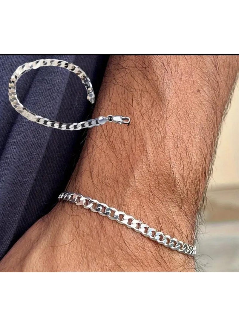 KRONFOL 1pc of fashionable and simple Men's and Women's universal bracelets, copper plated with Silvery, fashionable flat side bracelets for both men and women - Image 1