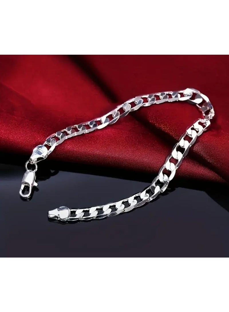 KRONFOL 1pc of fashionable and simple Men's and Women's universal bracelets, copper plated with Silvery, fashionable flat side bracelets for both men and women - Image 2