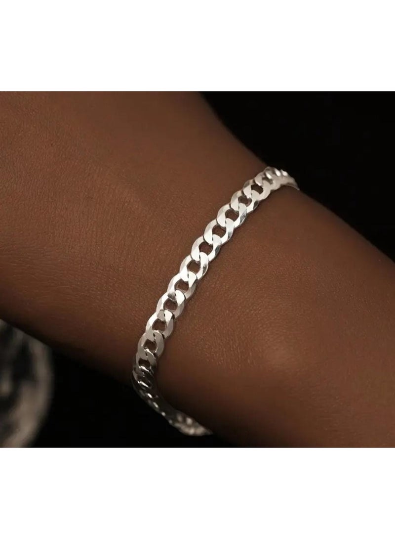 KRONFOL 1pc of fashionable and simple Men's and Women's universal bracelets, copper plated with Silvery, fashionable flat side bracelets for both men and women - Image 4