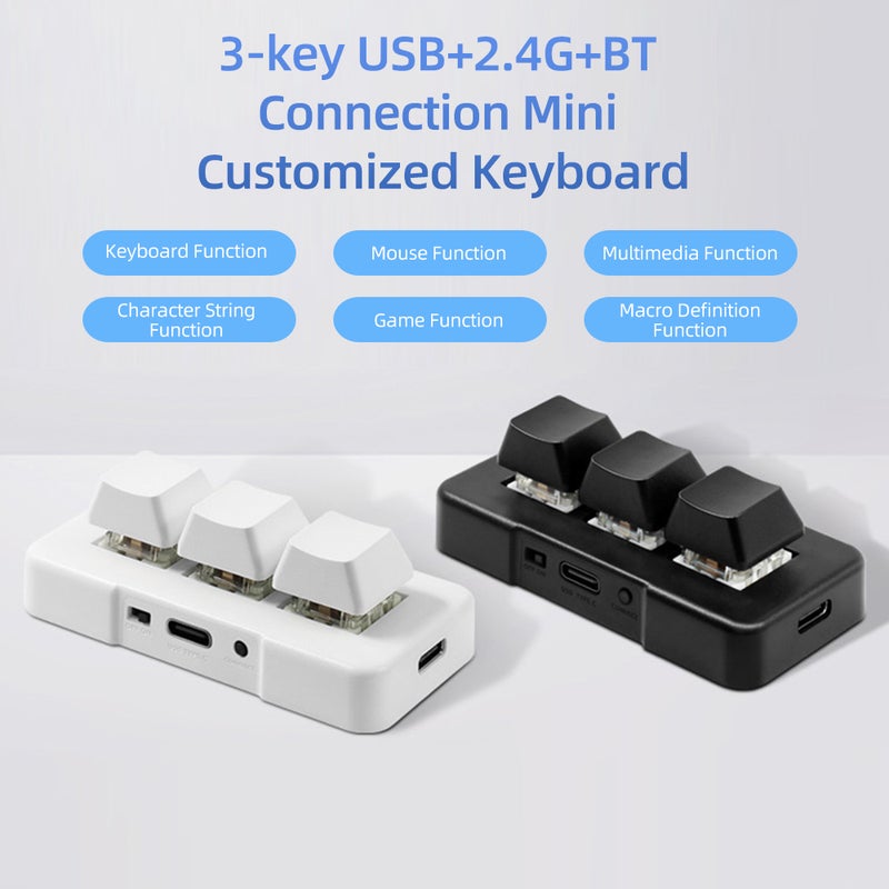 لوحة مفاتيح مخصصة صغيرة MK321-Pro بثلاثة مفاتيح مع مفتاح ميكانيكي أزرق، اتصال USB + 2.4G + Bluetooth للعمل، ألعاب والوسائط المتعددة - لون أسود - Image 4