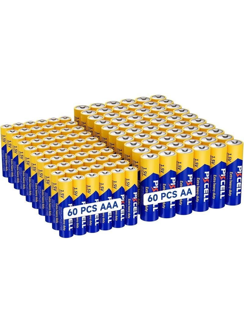 PKCELL AA AAA Batteries Combo Pack, 120 Count Contains 60 Double A and 60 Triple A Batteries, 1.5V High-Performance Carbon-Zinc Battery, Long Lasting for Home and Office - Image 1