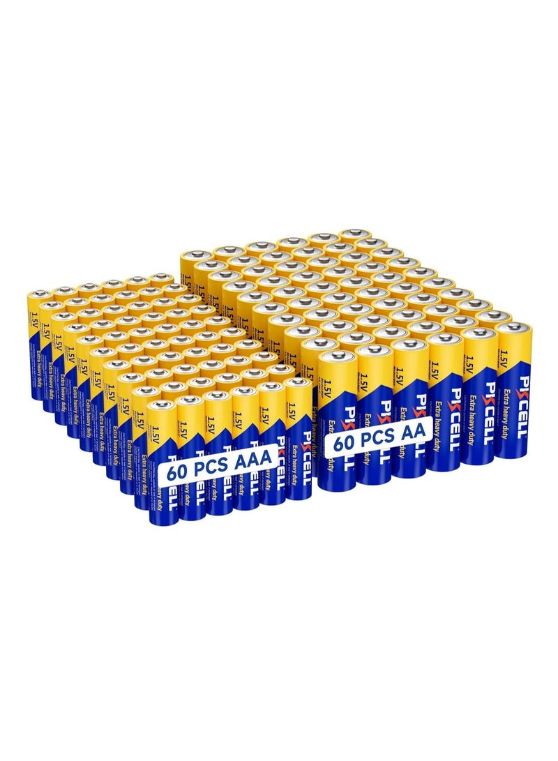 PKCELL AA & AAA Batteries Combo Pack, 120 Count Contains 60 Double A and 60 Triple A Batteries, 1.5V High-Performance Carbon-Zinc Battery, Long Lasting for Home and Office - Image 1