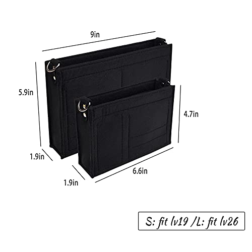 Vercord Felt Purse Insert Organizer 26 19 Toiletry Pouch Insert with D Ring Attach Chain Strap Black L - Image 2