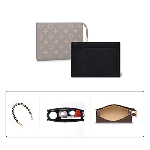 Vercord Felt Purse Insert Organizer 26 19 Toiletry Pouch Insert with D Ring Attach Chain Strap Black L - Image 5
