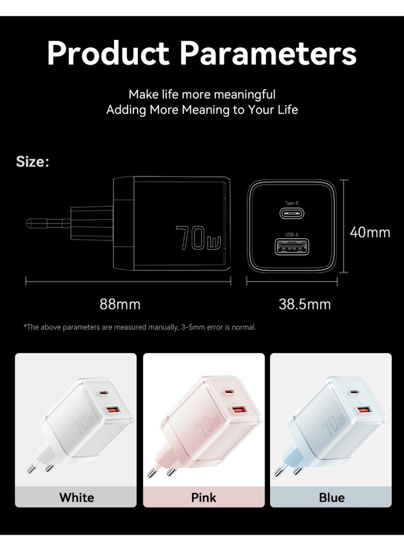 ESSAGER ES-CD42 70W GaN Fast Wall Charger with USB-C PD and USB-A Dual Ports, QC4.0 PD3.0 PPS Fast Charging Adapter, Compact EU Plug Power Charger for iPhone 15 14 13, Samsung Galaxy, Huawei, Xiaomi, Tablets, Laptops and USB Devices - Image 2