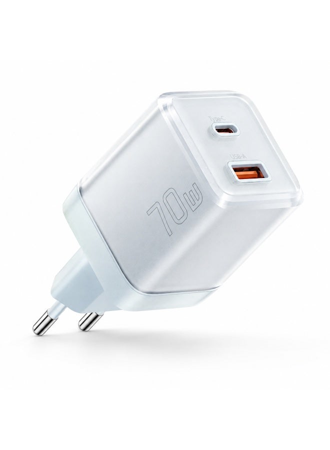 ESSAGER ES-CD42 70W GaN Fast Wall Charger with USB-C PD and USB-A Dual Ports, QC4.0 PD3.0 PPS Fast Charging Adapter, Compact EU Plug Power Charger for iPhone 15 14 13, Samsung Galaxy, Huawei, Xiaomi, Tablets, Laptops and USB Devices - Image 1