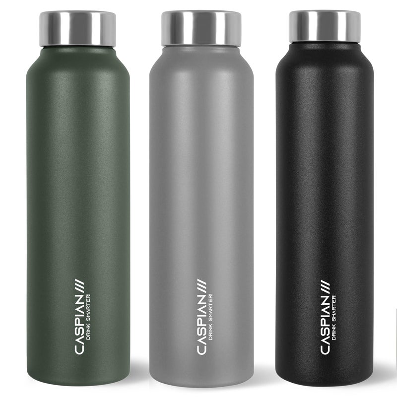 CASPIAN /// Astra ISI Certified Stainless Steel Water Bottle 1ltr. (Multicolors, 1 Litre, Set of 3) |Leak Proof Thunder for Fridge Home Office Travel School Kids Boys Girls Adults Sports Gym|BPA Free - Image 1