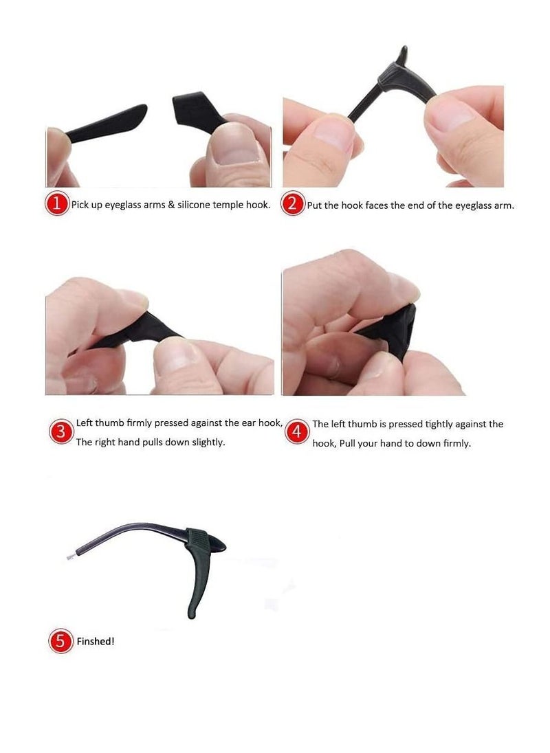 NIBEMINENT Anti-Slip Eyeglass Ear Grips Hook Comfortable,Eyeglasses Retainers,Silicone Elastic Eyeglasses Temple,For Eyewear Sunglasses Spectacles Glasses,Sports 10 Pairs (Black)  - Image 2