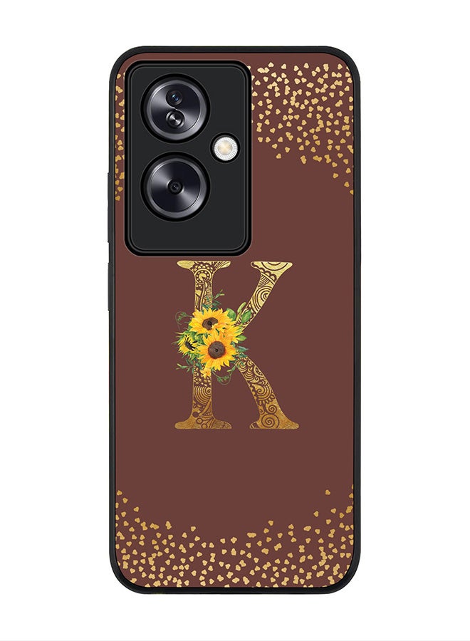 Stylizedd Rugged Black Edge Case for OnePlus Nord N30 SE Case Cover Custom Monogram Initial Letter Floral Mandala Pattern Alphabet- K (Brown) - Image 1