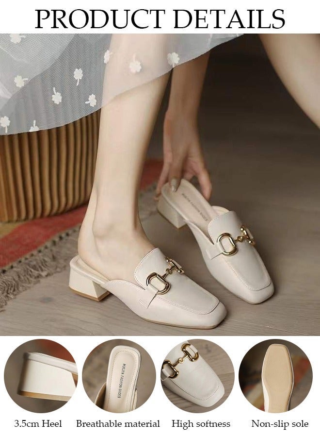 DUNISO Women's Flat Mules Closed Toe Sandals Fashion Flats Square Toe Slip Comfortable Women Slippers Backless Slip On Loafer Shoes for Indoor & Outdoor - Image 3