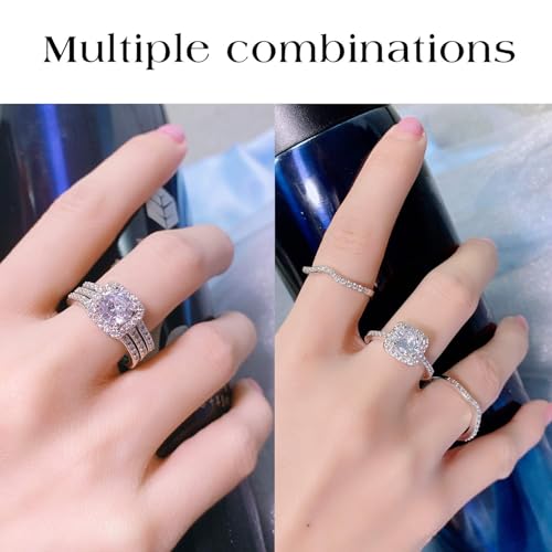 MDFUN خاتم زفاف خطوبة وعد أبدي ثلاثي في واحد مطلي بالذهب الأبيض عيار 18K مع زركونيا مكعبة للنساء (8) - Image 5