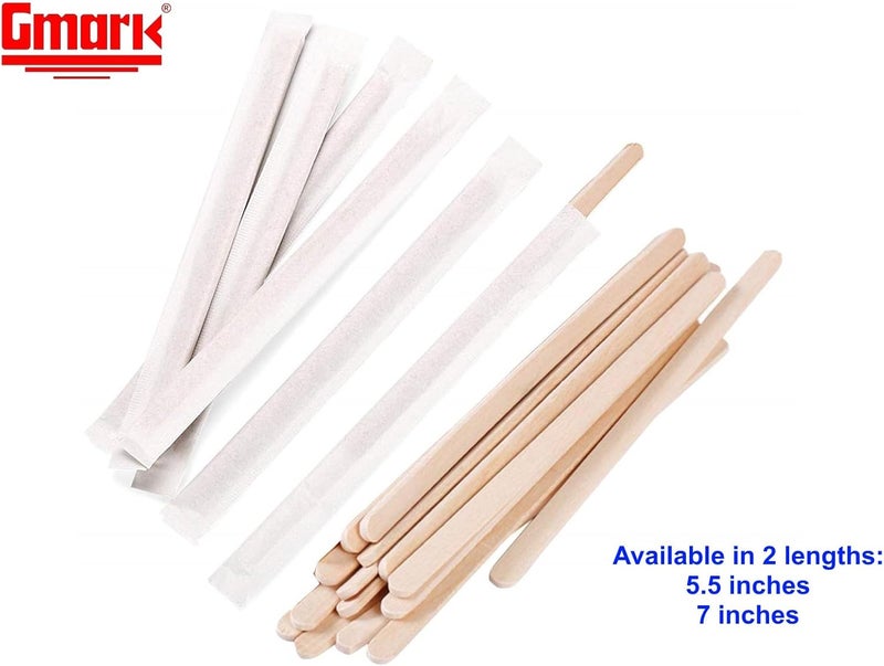 Gmark Individually Wrapped Wood Coffee Stir Sticks - 7" (length 178mm, width 6mm, thick 1.8mm) - 500pc Round End, Eco Friendly Coffee Stirrers for Hot Drinks - Natural Birch Wood GM1116A - Image 4