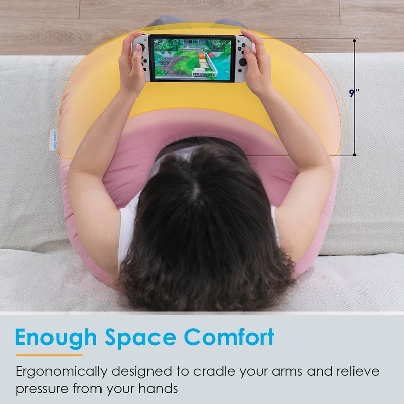 QUEEN ROSE Reading Pillow for Gaming, Lap Desk Pillow for Sitting in Bed or Sofa, Compact Arm Support Pillow for Reading, Playing or Crocheting, Cooling Pink - Image 4
