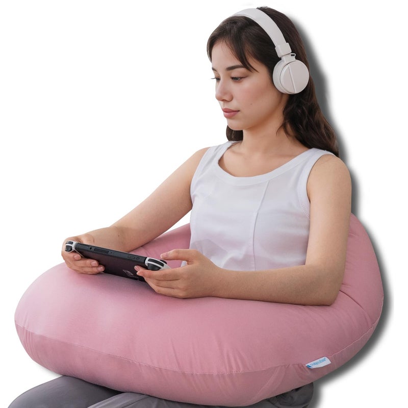 QUEEN ROSE Reading Pillow for Gaming, Lap Desk Pillow for Sitting in Bed or Sofa, Compact Arm Support Pillow for Reading, Playing or Crocheting, Cooling Pink - Image 1