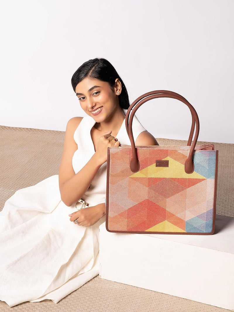 ZOUK Printed Jute Handcrafted Grey Women's Stylish Tote Bags | Tote Handbag| Shoulder bag with double handle - Image 2