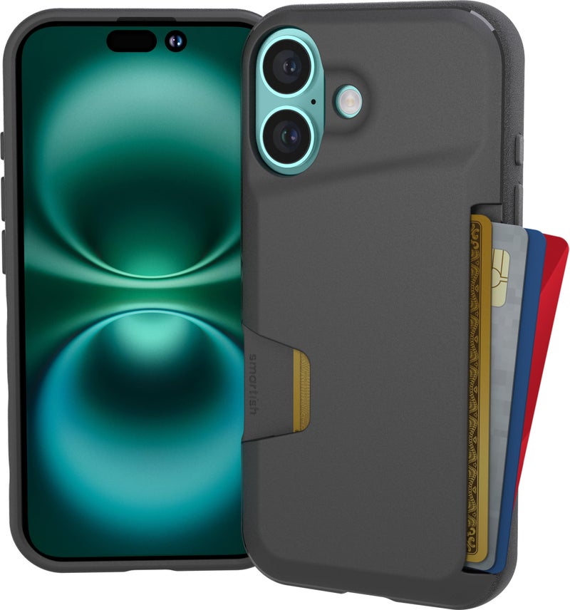 SmartishÂ® iPhone 16 Wallet Case - Wallet Slayer Vol. 1 [Slim + Protective] Credit Card Holder - Drop Tested Holds 4 Cards Hidden Flip Card Slot Cover Compatible with Apple iPhone 16 - Black Tie Affair - Image 1