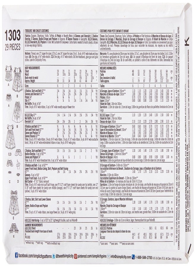 Simplicity CSS Industries, Inc. Simplicity 1303 Girl's Halloween Costume Princess Dress Sewing Pattern, Sizes 1/2-2, Blue, Yellow, Green, Purple, Orange - Image 3