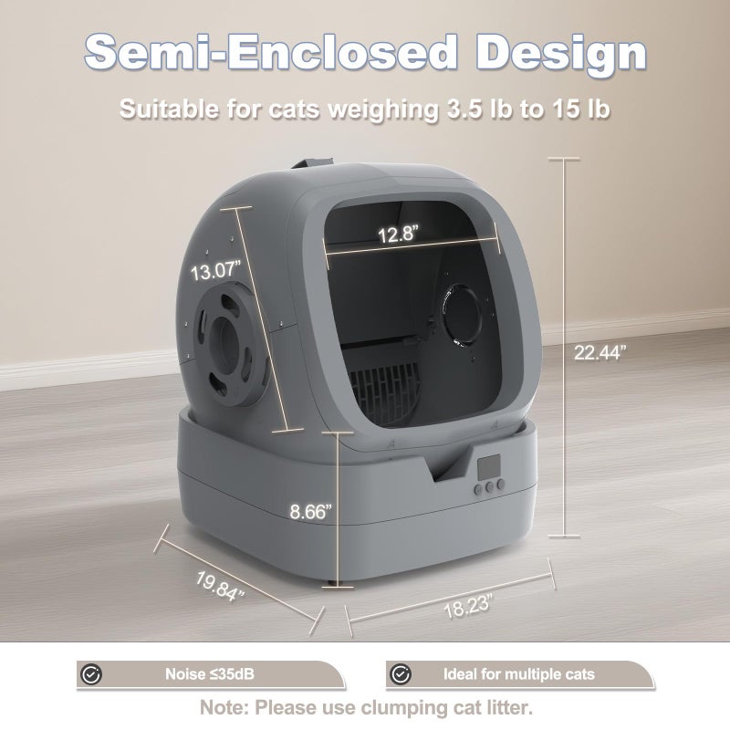 UPFAS Automatic Cat Litter Box Self Cleaning - APP Control - Weight Monitoring - Ultra-Quiet, Medium Cats and Kittens Litter Box, Safe Anti-Pinchã€Assembly Requiredã€‘- Grey - Image 4