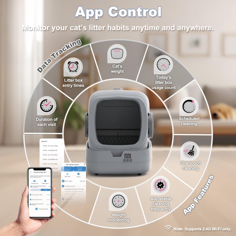 UPFAS Automatic Cat Litter Box Self Cleaning - APP Control - Weight Monitoring - Ultra-Quiet, Medium Cats and Kittens Litter Box, Safe Anti-Pinchã€Assembly Requiredã€‘- Grey - Image 3