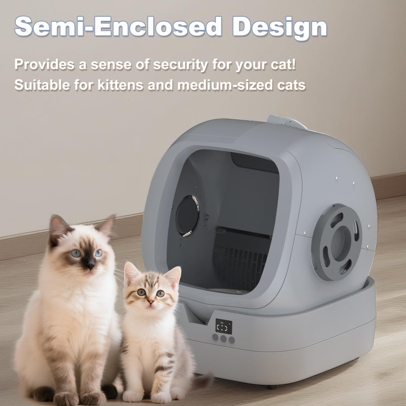 UPFAS Automatic Cat Litter Box Self Cleaning - APP Control - Weight Monitoring - Ultra-Quiet, Medium Cats and Kittens Litter Box, Safe Anti-Pinchã€Assembly Requiredã€‘- Grey - Image 2