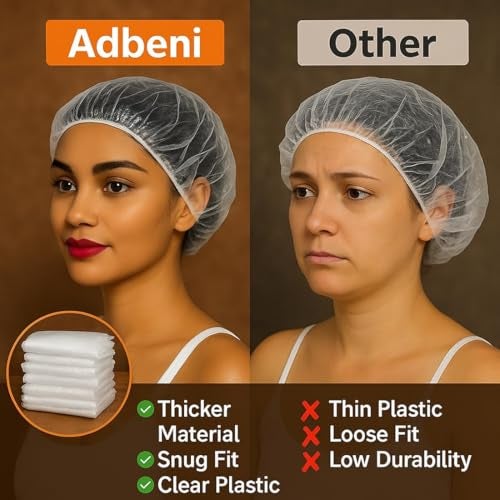 Adbeni Waterproof Disposable Hair Cap for Women & Men, Clear Plastic Spa, Salon, Food Handling, Hotel, Travel & Dyeing Use High Quality Bath Shower Protection Hat for Bathroom & Beauty Treatments - Image 3