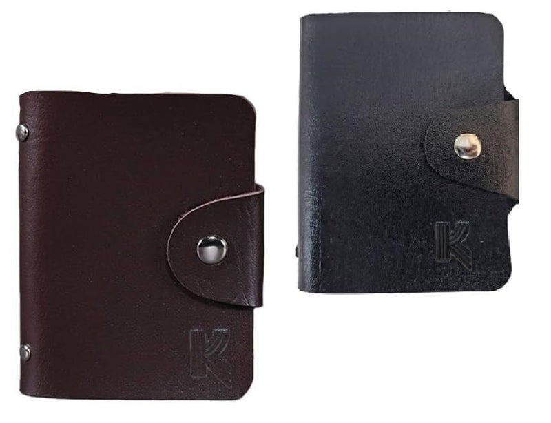 Kraptick 20 Slots Cardholder with Double-Sided Slots, Wallet for Cards, ATM, Debit, Credit Cards Holder, Unisex Wallet with Leather Design, (Combo of Brown & Black) - Image 2