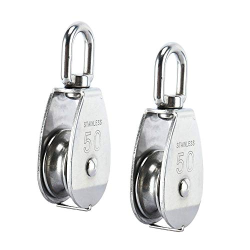 CREATIEE-PRO 2Pcs M50 304 Stainless Steel Lifting Single Pulley Block, Heavy Duty Wire Rope Hanging Wire Towing Wheel - Image 1