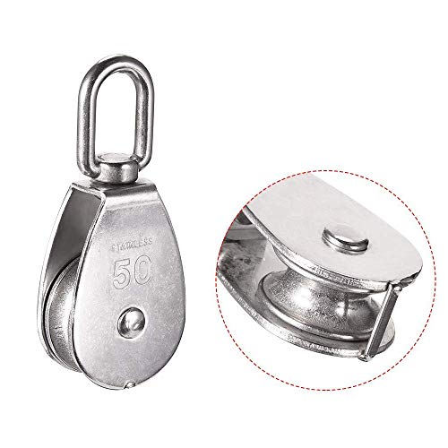 CREATIEE-PRO 2Pcs M50 304 Stainless Steel Lifting Single Pulley Block, Heavy Duty Wire Rope Hanging Wire Towing Wheel - Image 5