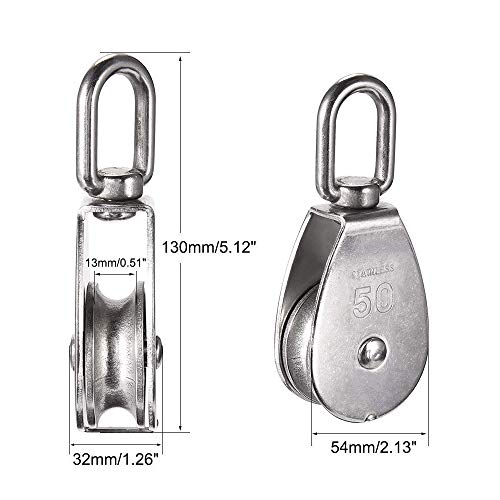 CREATIEE-PRO 2Pcs M50 304 Stainless Steel Lifting Single Pulley Block, Heavy Duty Wire Rope Hanging Wire Towing Wheel - Image 2