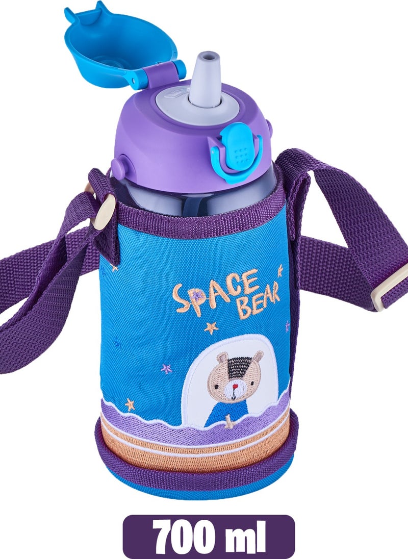 UZSPACE زجاجة ماء ترايتان كبيرة مغطاة مع/بدون قشة وغطائين منفصلين 700 مل  - Image 5