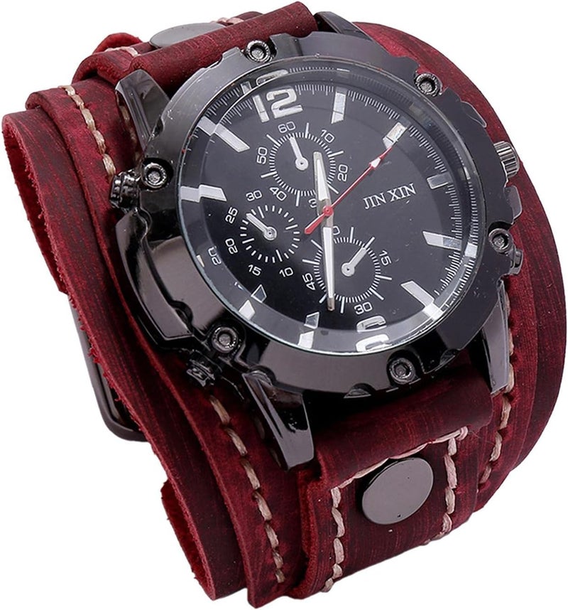 كلاراكو ساعات يد رجالية بتصميم بانك عتيق، أساور جلدية، تصميم هجين مناسب للأصدقاء والأب - Image 1