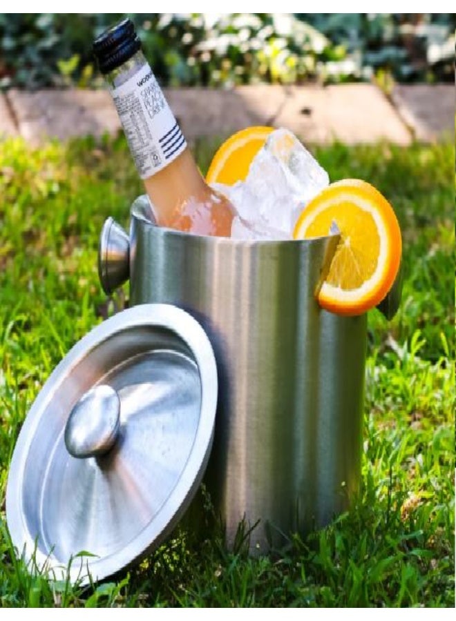 Ayda دلو ثلج بمقبض جانبي وجدار مزدوج مع ملقط وغطاء لتبريد الشمبانيا - Image 2