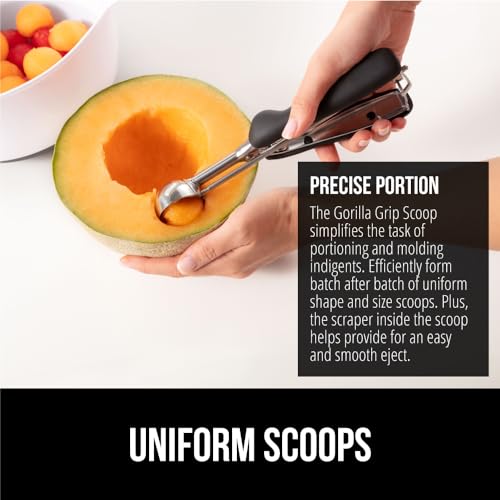 GORILLA GRIP Stainless Steel Cookie Scoop for Baking, 2 TSP, Multipurpose Melon Baller, Meatball Spring Scoops, Perfect Portion Sizes, Easy Food Release, Scooper Size 100, BPA-Free Kitchen Tool, Black - Image 3
